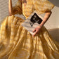 Aconiconi Elegant Yellow V-NeckPuff Sleeve Vacation Dress- Manshan