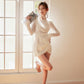 DOLLY Elegant White Crew Neck Long Sleeve Short Sequin Sexy Birthday Dress-LAYLA