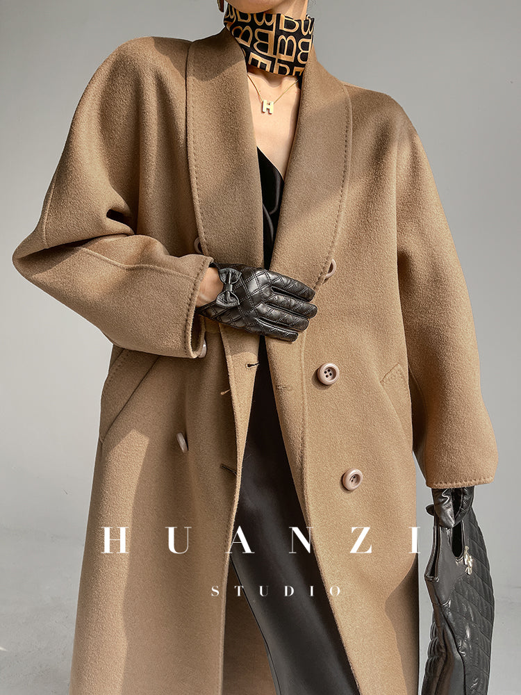 Huanzi high-end double-sided cashmere wool tweed blazer  coat - Vellor