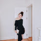 DOLLY Luxury Black Pleated One Shoulder Long Sleeve Irregular Midi Dress-RAIN