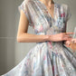 Aconiconi  high-end V-neck A-Line Vintage printed tea summer dress- Yufu fairy