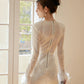 DOLLY Elegant White Crew Neck Long Sleeve Short Sequin Sexy Birthday Dress-LAYLA