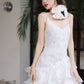 DOLLY Elegant White Flower Embroidery Lace Ruffle Layered Dinner Dress-DAISY  (V)