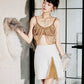 DOLLY High End Two Piece Brown V-Neck Sleeveless Top/White Tassel Skirt-Emelda