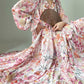 Aconiconi Elegant Floral french Print V-Neck Long Puff Sleeve Loose Waist vacation Dress - Flowery Love