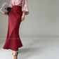 Aconiconi Elegant Wine Red Retro High Waist Long Maxi Skirt- Freud's love poems