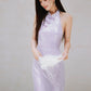 DOLLY Purple Chinese Style Hater Neck Button Sequin Long Wedding Guest Dress-Mama