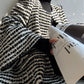 Aconiconi Elegant Black And White Stripe Long Sleeve Long Wool Coat- Quiet Night Flowing Light