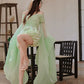 DOLLY High End Green ombre Off Shoulder Puff Sleeves Pleated Tutu Dress- Tulip