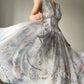 Aconiconi  high-end V-neck A-Line Vintage printed tea summer dress- Yufu fairy