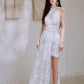 DOLLY High End White silver Glitter Deep V-Neck High Waist Long Party Dress-Xen