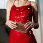 DOLLY Elegant Red French Sleeveless Sequin Backless Long Cocktail Dress-Quin