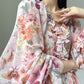 Aconiconi Elegant Floral french Print V-Neck Long Puff Sleeve Loose Waist vacation Dress - Flowery Love