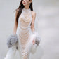 DOLLY High End Off White Halter Neck Pearl Handmade wedding bridal Dress-Kiki