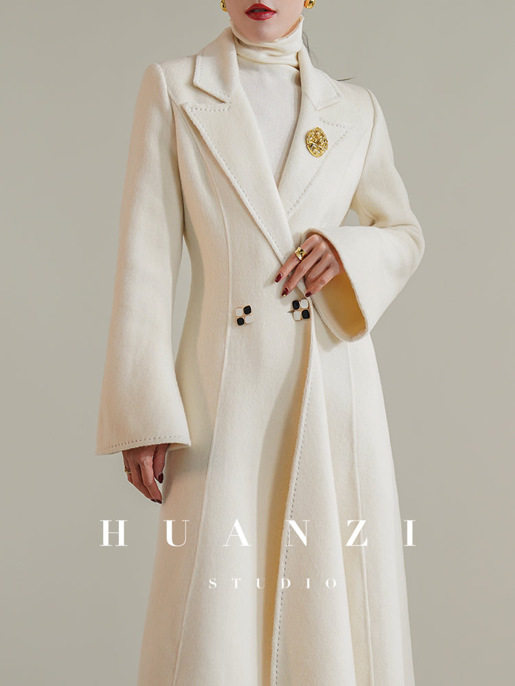 Huanzi double-sided cashmere women's black wool autumn winter coat - Muinw