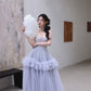 DOLLY Elegant Fog Blue strapless Bandeau High Waist Tutu wedding Dress- vero