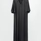 Huanzi high-end satin black V-neck slim pleated dress - Nigoi
