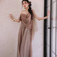 DOLLY High End Lazy Style Sleeveless Draped Collar Long Resort Dress-DEHLI