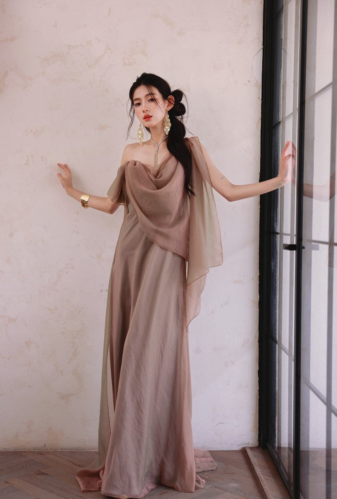 DOLLY High End Lazy Style Sleeveless Draped Collar Long Resort Dress-DEHLI