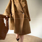 Aconiconi Elegant Brown Suit Collar Double Breasted Long Sleeve Long Coat- Ximu Lover