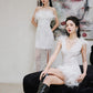 DOLLY Elegant White V-Neck Sleeveless Fluffy Feather Party short Dress-MARCELLA