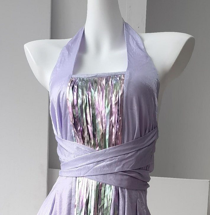 DOLLY Luxury Purple Halter Neck Backless Tassel Sexy Long Party Dress-Babe