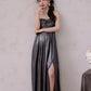 DOLLY Luxury Metallic Ash Pleated Tube Top Long Slit Dress-VIVA