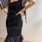 Aconiconi Elegant Black Retro Sleeveless lbd lace Dinner Dress- Quiet Night Orchid