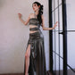 DOLLY Elegant Metallic Gray Skin Revealing Tube Top Long Dinner Dress-NIKITA