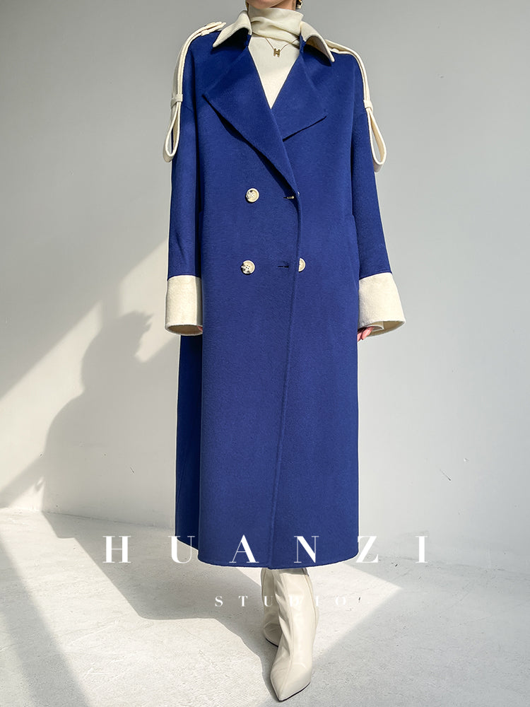 Huanzi high-end blue double-sided cashmere women 's wool coat - Marumi