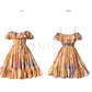 Aconiconi Elegant Oil Painting Square Collar Ruffle cocktail Dress- Floating Light Painting Summer