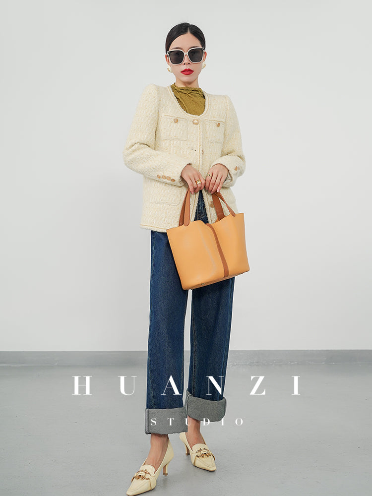 Huanzi spring autumn heavy couture tweed coat jacket - Kindr