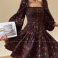 Aconiconi Autumn Floral print French A line brown cottage Dress- Samba Moon