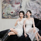 DOLLY Luxury White Fluffy Feather transparent Sequin Birthday bridal Dress-SONIA