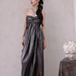 DOLLY Luxury Metallic Ash Pleated Tube Top Long Slit Dress-VIVA