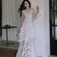 DOLLY Elegant White Flower Embroidery Lace Ruffle Layered Dinner Dress-DAISY  (V)