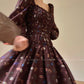 Aconiconi Autumn Floral print French A line brown cottage Dress- Samba Moon