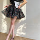 Aconiconi Elegant French Print Retro V-Neck Lace Tea Dress- Night Rose