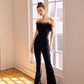 DOLLY High End Black Sleeveless Feather Tube Top Long Flared Pant Jumpsuit- Poel