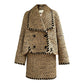 Aconiconi| Caramel wool jacket loose cropped tweed coat suit and skirt hip- Cocoa