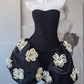 DOLLY Luxury Black Strapless Chet Wrap Flower Embroidered Tutu Cocktail Dress-Losa