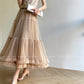 Aconiconi Elegant High Waist Ruffle Mesh Princess Long midi layered Skirt- Quiet Shadow Quicksand