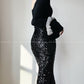 Aconiconi Luxury  Sequin Mermaid White/Black Long Skirt- Mermaid's Tears