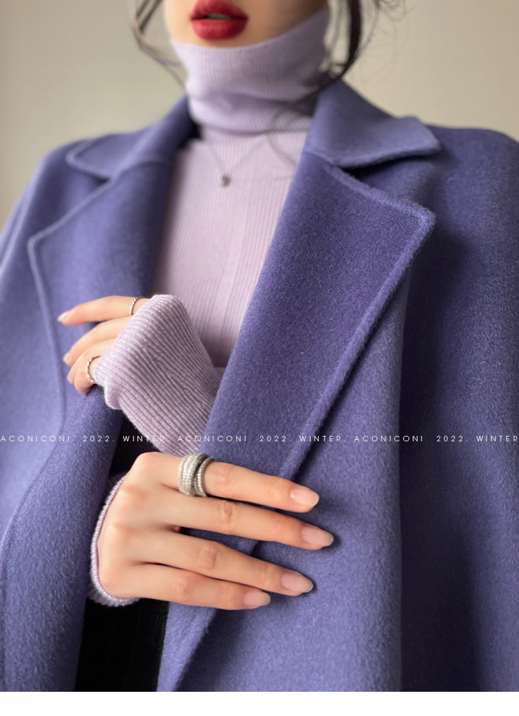 Aconiconi Long Double-Sided High-End Full Wool Purple Coat - Mel Dream