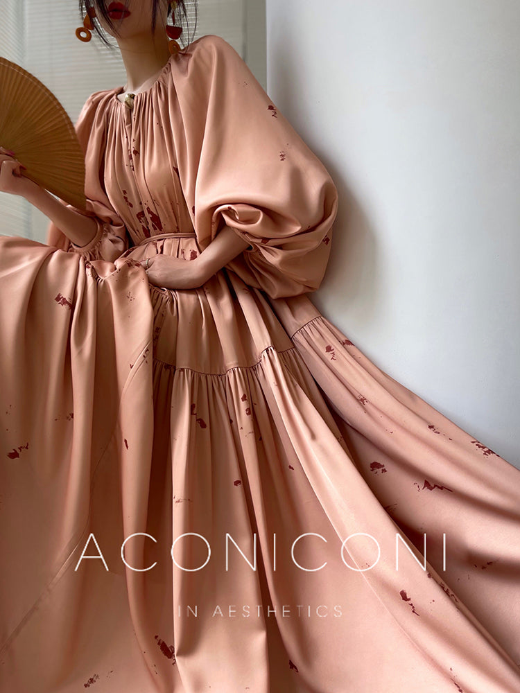 Aconiconi| Autumn Shadow French loose puff sleeve dress, skirt + top -