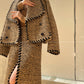 Aconiconi| Caramel wool jacket loose cropped tweed coat suit and skirt hip- Cocoa