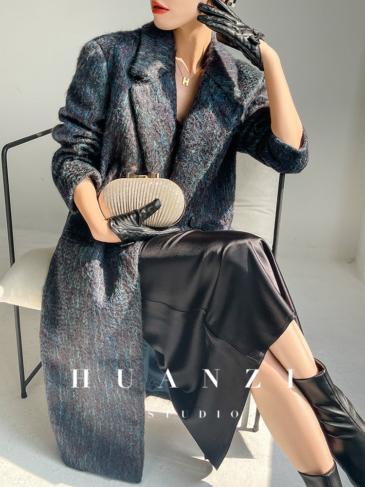 Huanzi custom dyed couture mohair water ripple wool cautumn and winter coat  - Kendu