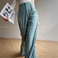 Aconiconi Elegant Black Sea Blue wide leg Long Chic Pants- Black Tea Salt Lake