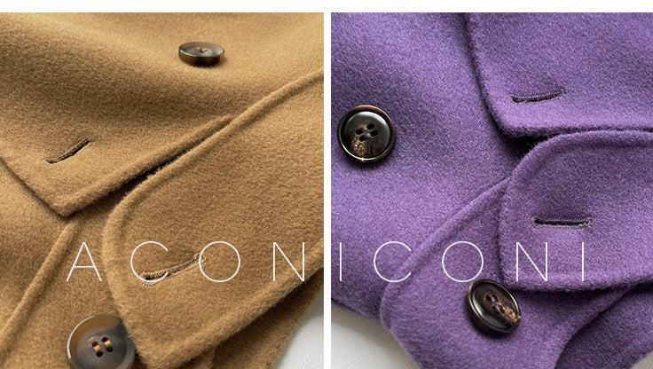 Aconiconi Autumn purple tan double-sided heavy wool cloak jacket long coat - Maple