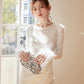 DOLLY Elegant White Crew Neck Long Sleeve Short Sequin Sexy Birthday Dress-LAYLA